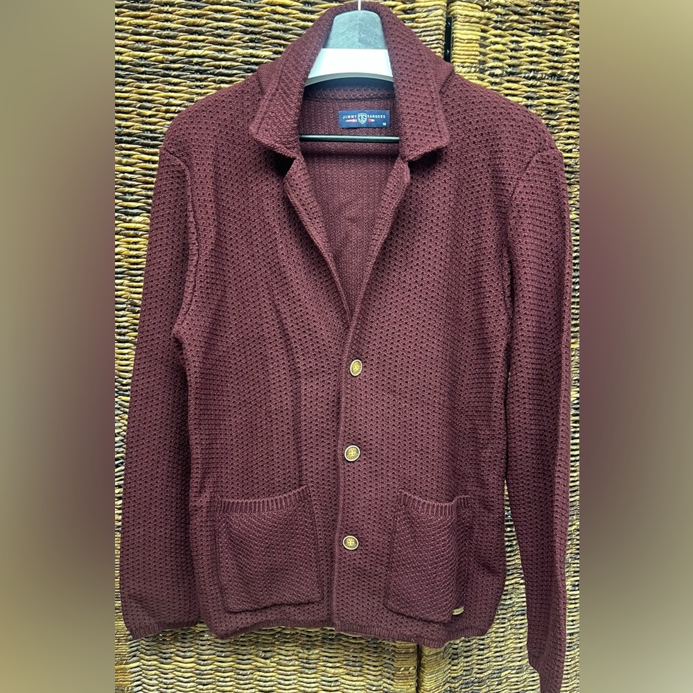 Jimmy Sanders- Men's Maroon Sweater Cardigan, Size: Medium